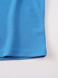 Short Sleeve Contrast Waffle Knit Casual Drawstring Tee