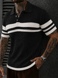 Openwork Mesh Button Collared Casual Polo Shirt