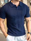 V-Neck Collar Vertical Cable Textured Ice Silk Casual Tee