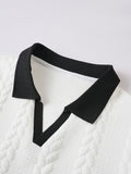 Buttonless V-Neck Cable Textured Casual Business Tee