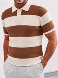 Striped Knit Polo Shirt Short Sleeve Ribbed
