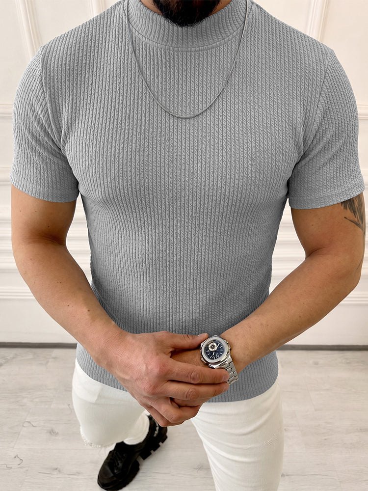 邦楽 AND [12 inch Analog] | Tricot Mock Neck Vertical Cable Knit Short Sleeve T-Shirt – COOFANDY