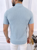 Mock Neck Vertical Cable Knit Short Sleeve T-Shirt