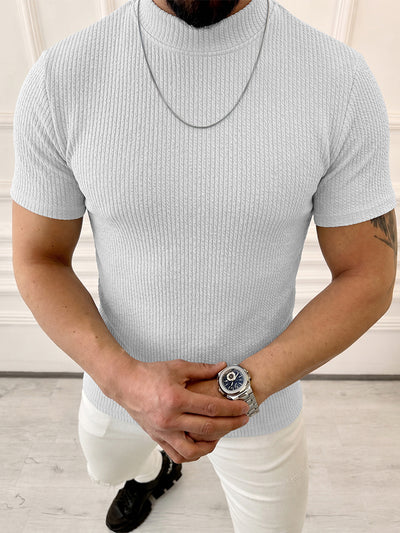 Mock Neck Vertical Cable Knit Short Sleeve T-Shirt – COOFANDY