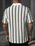 Cuban Collar Textured Stripe Short Sleeve Shirt