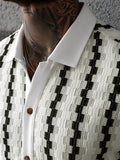 Cuban Collar Textured Stripe Short Sleeve Shirt