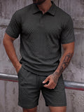 Textured Jacquard Polo Shirt and Shorts 2 Piece Set