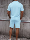 Textured Jacquard Polo Shirt and Shorts 2 Piece Set