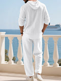 Crinkle Texture Hooded Henley and Wide Leg Pants Set