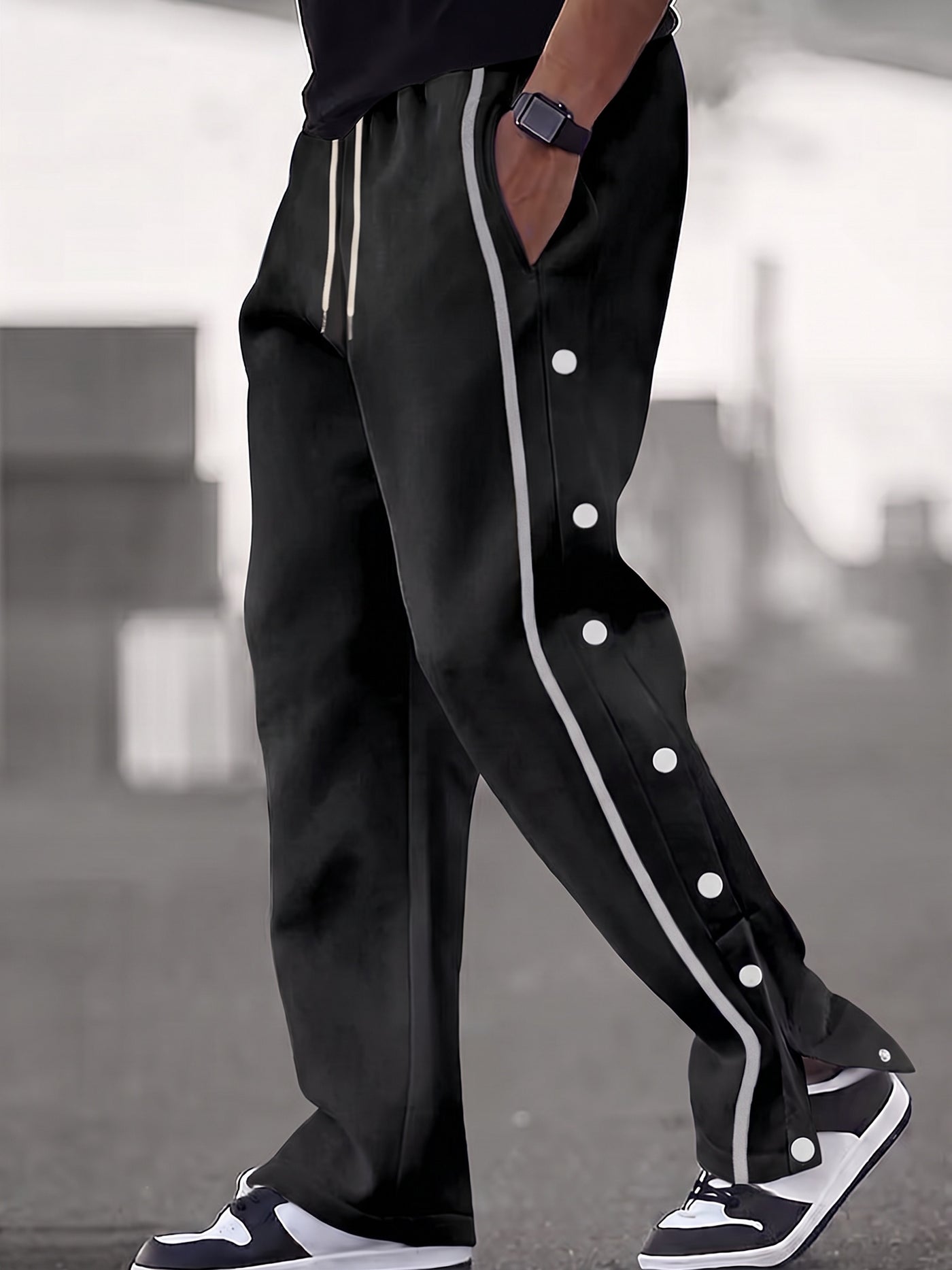 Retro Side Snap Button Wide Leg Track Pants – COOFANDY