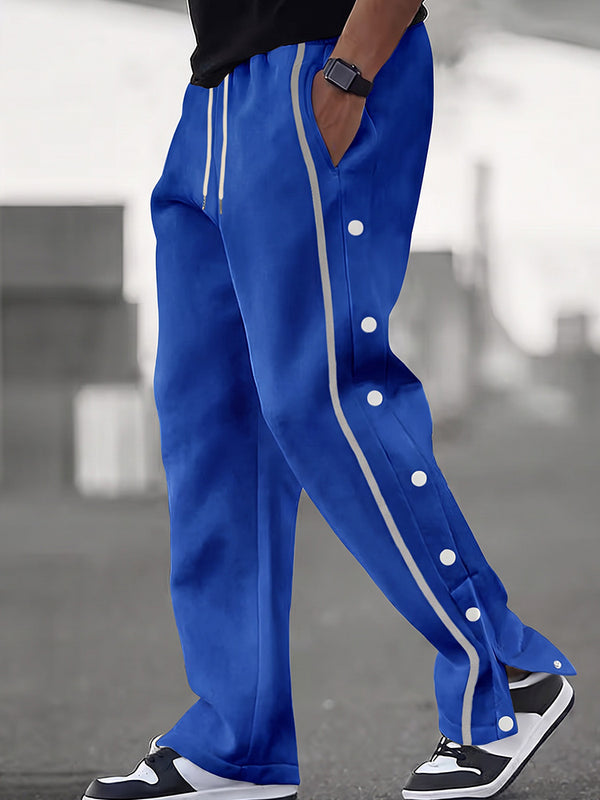 Retro Side Snap Button Wide Leg Track Pants