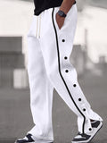 Retro Side Snap Button Wide Leg Track Pants