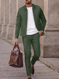 Modern Smart Casual Plaid Zip Jacket and Slim Pants Set