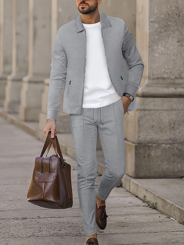 Modern Smart Casual Plaid Zip Jacket and Slim Pants Set
