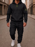 Fleece-Lined Cargo Hooded Tracksuit Set