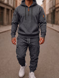 Fleece-Lined Cargo Hooded Tracksuit Set