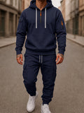 Fleece-Lined Cargo Hooded Tracksuit Set