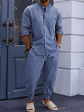 Linen Blend Striped 2-Piece Leisure Set