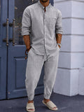Linen Blend Striped 2-Piece Leisure Set