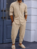 Linen Blend Striped 2-Piece Leisure Set