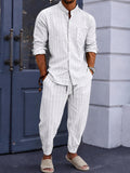 Linen Blend Striped 2-Piece Leisure Set