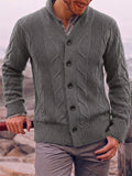 Cable Knit Shawl Collar Button-Up Cardigan