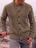 Cable Knit Shawl Collar Button-Up Cardigan