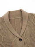 Cable Knit Shawl Collar Button-Up Cardigan