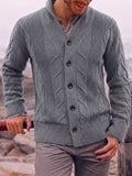 Cable Knit Shawl Collar Button-Up Cardigan