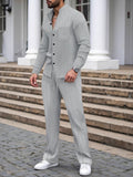Casual Waffle Knit Mandarin Collar Shirt Set