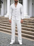 Casual Waffle Knit Mandarin Collar Shirt Set