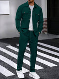 Waffle Knit Lapel Collar 2-Piece Shirt Set