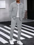 Waffle Knit Lapel Collar 2-Piece Shirt Set