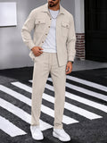 Waffle Knit Lapel Collar 2-Piece Shirt Set