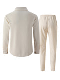 Waffle Knit Lapel Collar 2-Piece Shirt Set