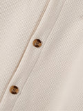Waffle Knit Lapel Collar 2-Piece Shirt Set