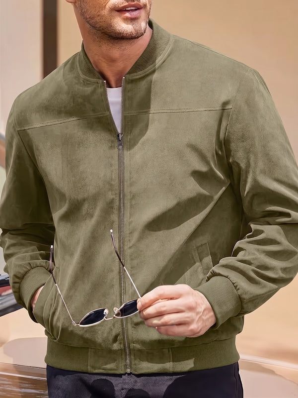 Casual Faux Suede Bomber Jacket