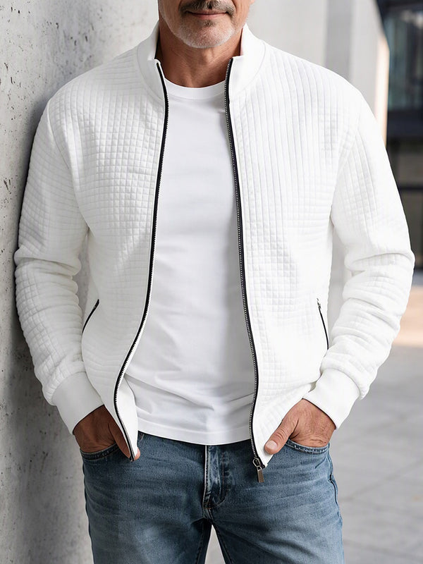 Casual Stand Collar Quilted Zip-Up Jacket