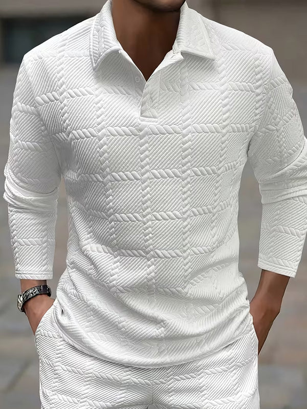 Textured Jacquard Long Sleeve Polo Shirt