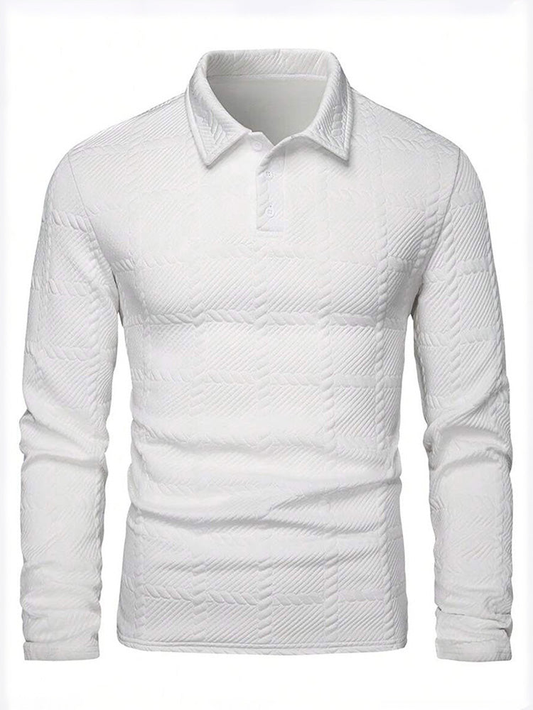 Men's 3D Textured Jacquard Polo Shirt | Long Sleeve Cable Knit