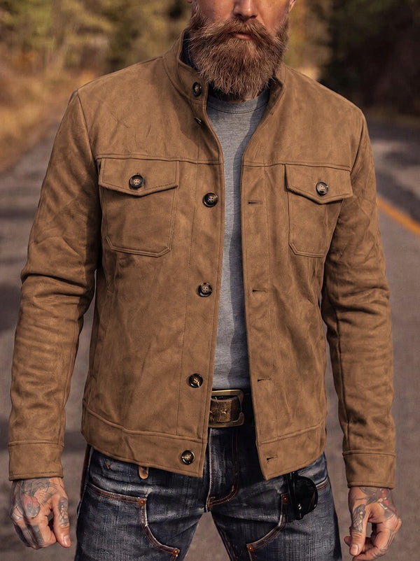 Retro Faux Suede Workwear Jacket