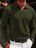 Minimalist Long Sleeve Ribbed Knit Polo Shirt