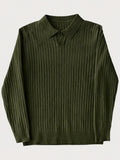 Minimalist Long Sleeve Ribbed Knit Polo Shirt