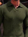 Minimalist Long Sleeve Ribbed Knit Polo Shirt