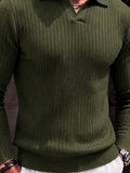 Minimalist Long Sleeve Ribbed Knit Polo Shirt