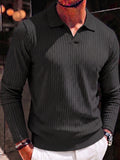 Minimalist Long Sleeve Ribbed Knit Polo Shirt