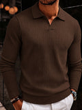 Minimalist Long Sleeve Ribbed Knit Polo Shirt