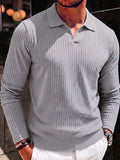 Minimalist Long Sleeve Ribbed Knit Polo Shirt