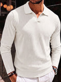 Minimalist Long Sleeve Ribbed Knit Polo Shirt