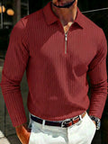 Long Sleeve Quarter Zip Ribbed Polo Shirt